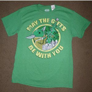 Mens Star Wars Baby Yoda "May the Gifts Be With You" Christmas T-shirt Size S M
